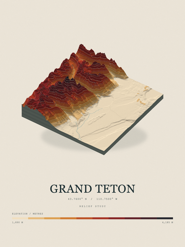 Grand Teton — Terrain Relief print in Ember & Ochre