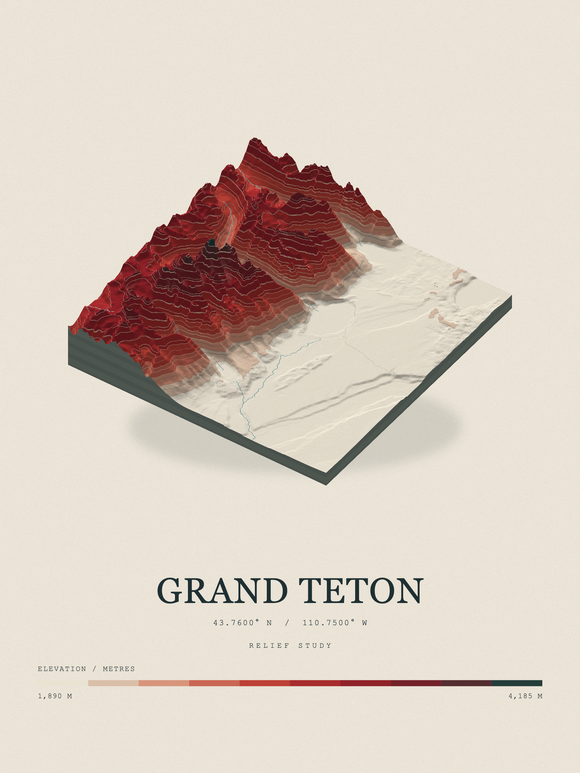 Grand Teton — Terrain Relief print in Red Earth
