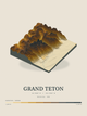 Grand Teton — Terrain Relief print in Saffron & Slate