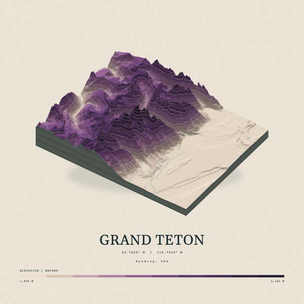 Grand Teton — Terrain Relief print in Plum & Clay (square)