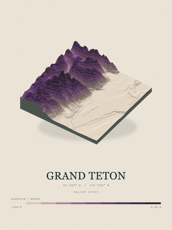 Grand Teton — Terrain Relief print in Plum & Clay