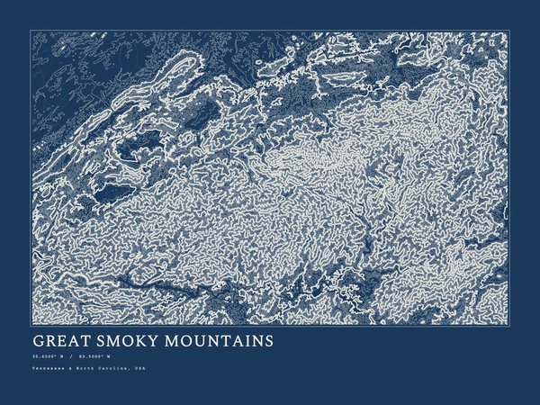 Great Smoky Mountains — Ink print in Blueprint Dark (landscape)
