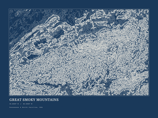 Great Smoky Mountains — Ink print in Blueprint Dark (landscape)