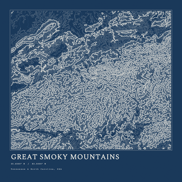 Great Smoky Mountains — Ink print in Blueprint Dark (square)