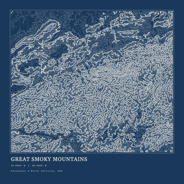 Great Smoky Mountains — Ink print in Blueprint Dark (square)
