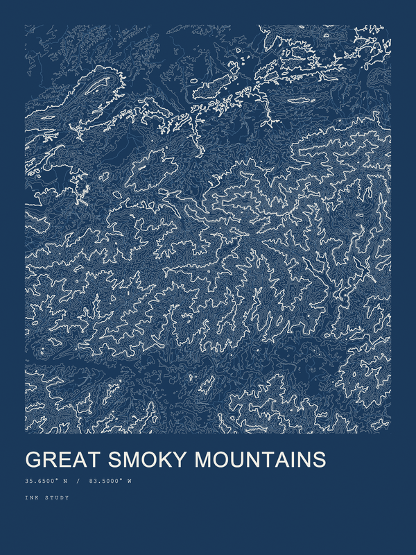 Great Smoky Mountains — Ink print in Blueprint Dark