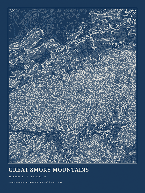 Great Smoky Mountains — Ink print in Blueprint Dark