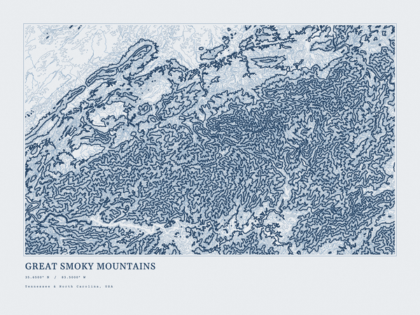 Great Smoky Mountains — Ink print in Blueprint Light (landscape)
