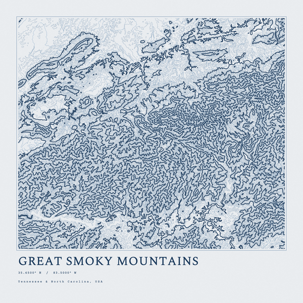 Great Smoky Mountains — Ink print in Blueprint Light (square)