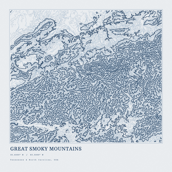 Great Smoky Mountains — Ink print in Blueprint Light (square)