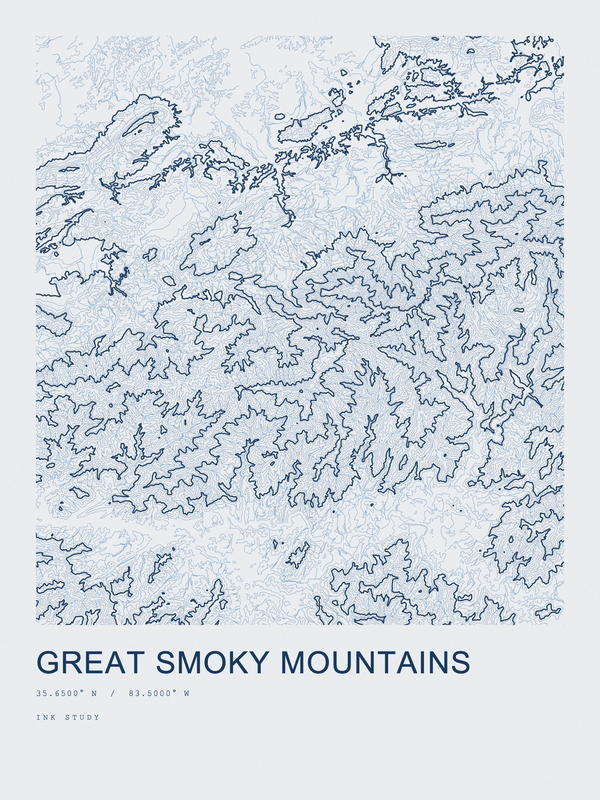 Great Smoky Mountains — Ink print in Blueprint Light