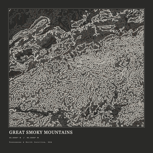 Great Smoky Mountains — Ink print in Ink Dark (square)