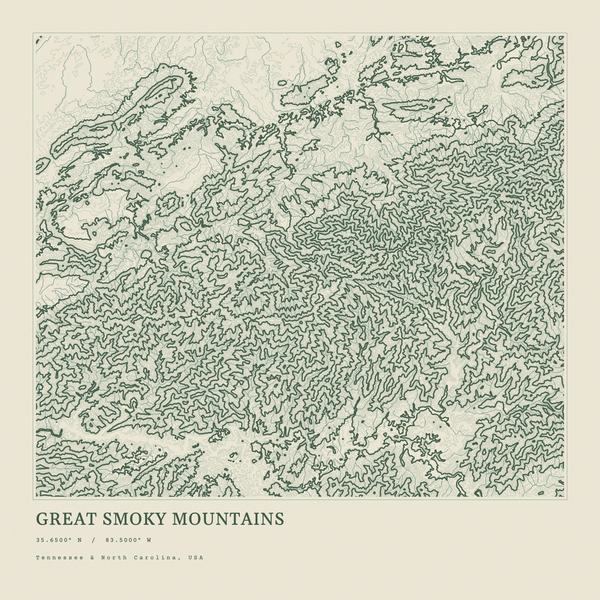 Great Smoky Mountains — Ink print in Ranger Light (square)