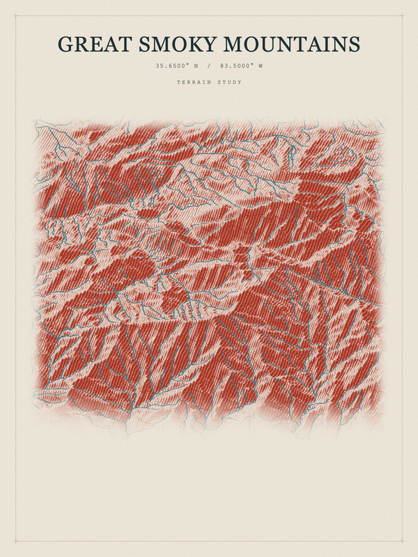 Great Smoky Mountains — Red Relief print in Ember & Ochre