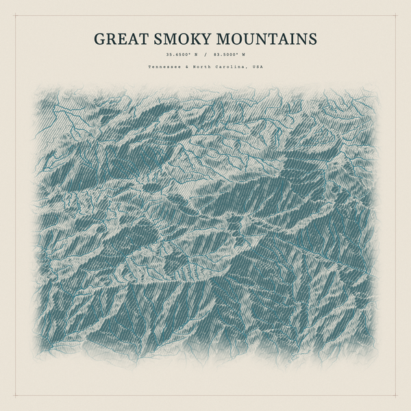 Great Smoky Mountains — Red Relief print in Graphite (square)