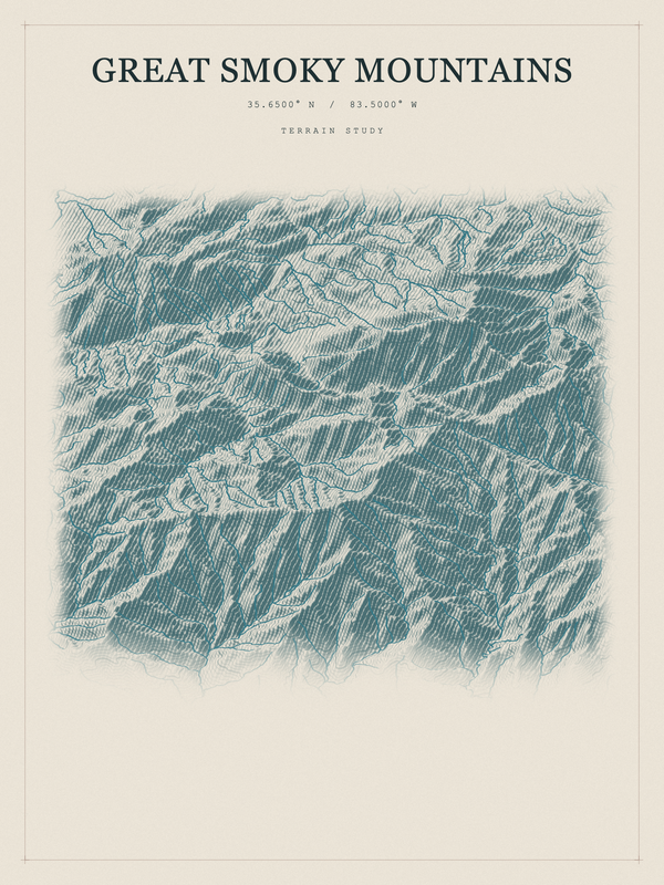 Great Smoky Mountains — Red Relief print in Graphite
