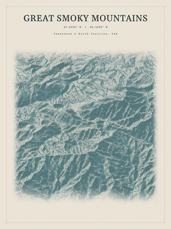 Great Smoky Mountains — Red Relief print in Graphite