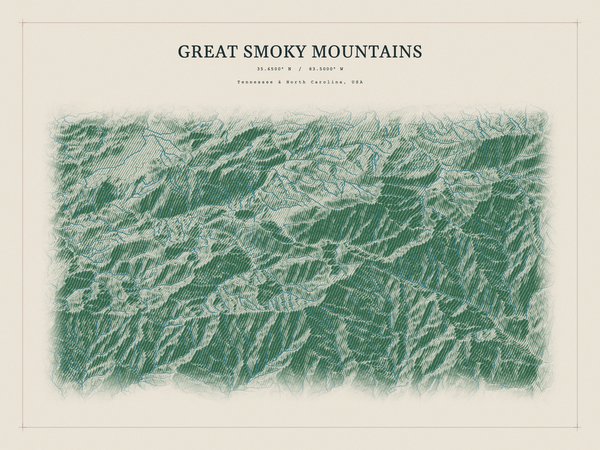 Great Smoky Mountains — Red Relief print in Forest Floor (landscape)