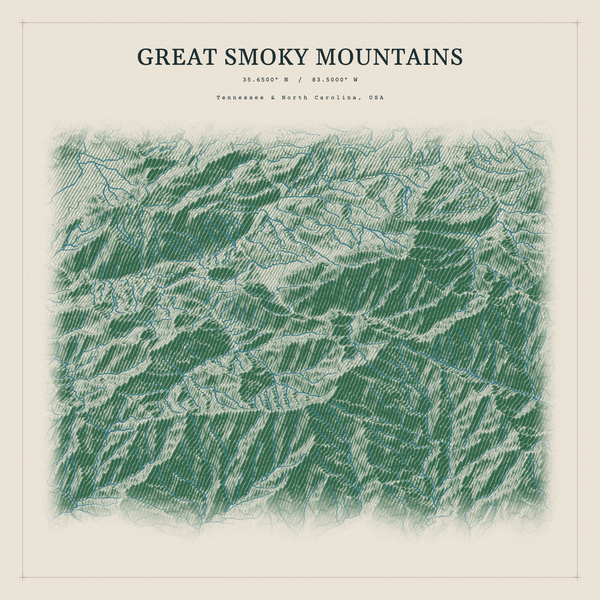 Great Smoky Mountains — Red Relief print in Forest Floor (square)