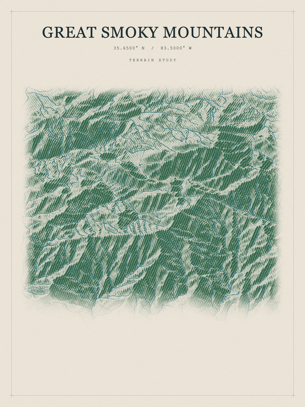 Great Smoky Mountains — Red Relief print in Forest Floor