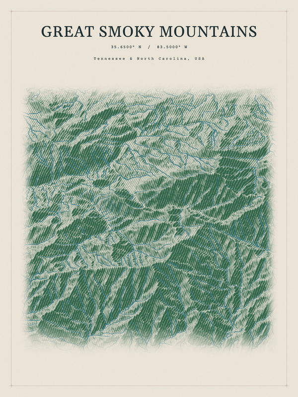 Great Smoky Mountains — Red Relief print in Forest Floor