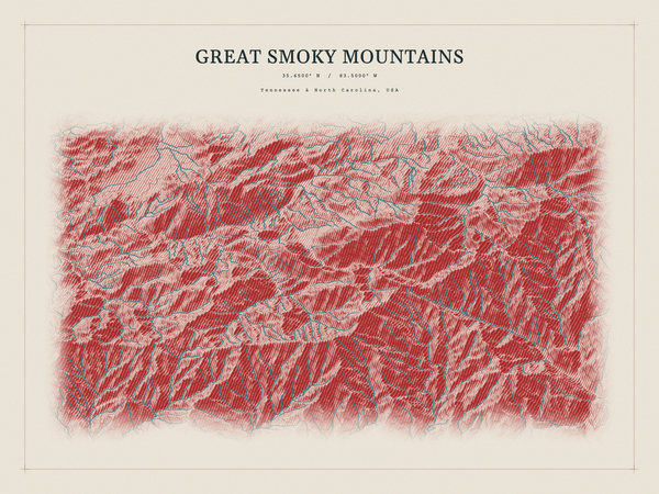 Great Smoky Mountains — Red Relief print in Red Earth (landscape)