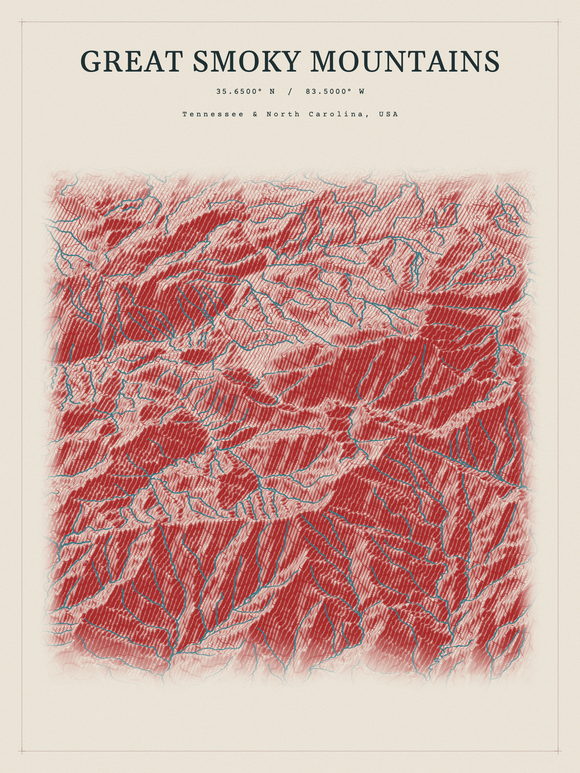 Great Smoky Mountains — Red Relief print in Red Earth