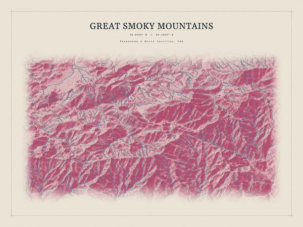 Great Smoky Mountains — Red Relief print in Rose & Stone (landscape)
