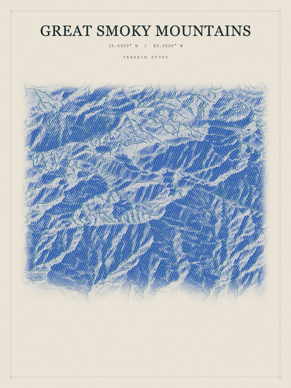 Great Smoky Mountains — Red Relief print in Ultramarine