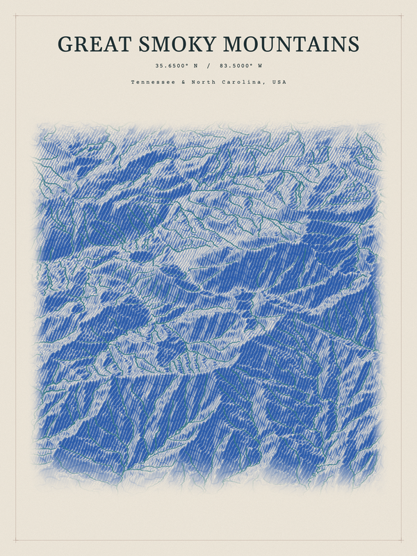 Great Smoky Mountains — Red Relief print in Ultramarine
