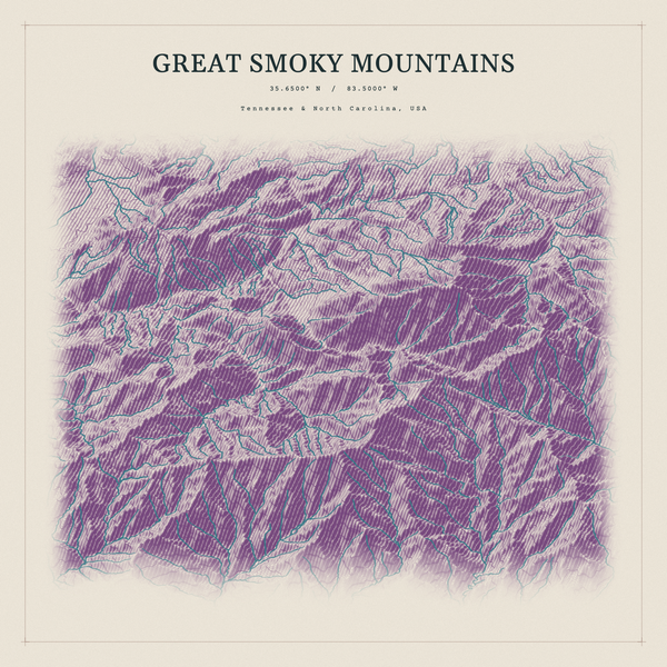 Great Smoky Mountains — Red Relief print in Plum & Clay (square)