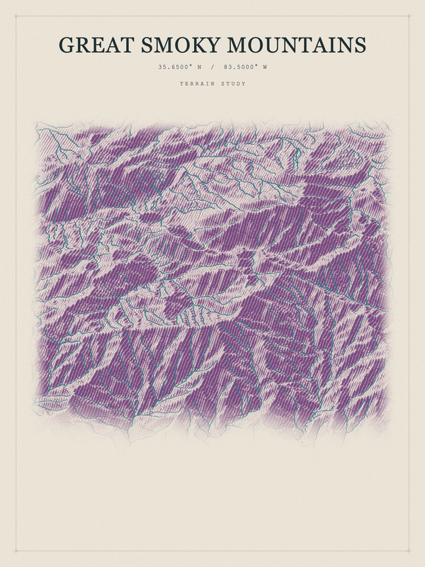 Great Smoky Mountains — Red Relief print in Plum & Clay