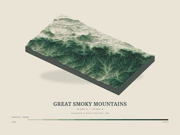 Great Smoky Mountains — Terrain Relief print in Forest Floor (landscape)