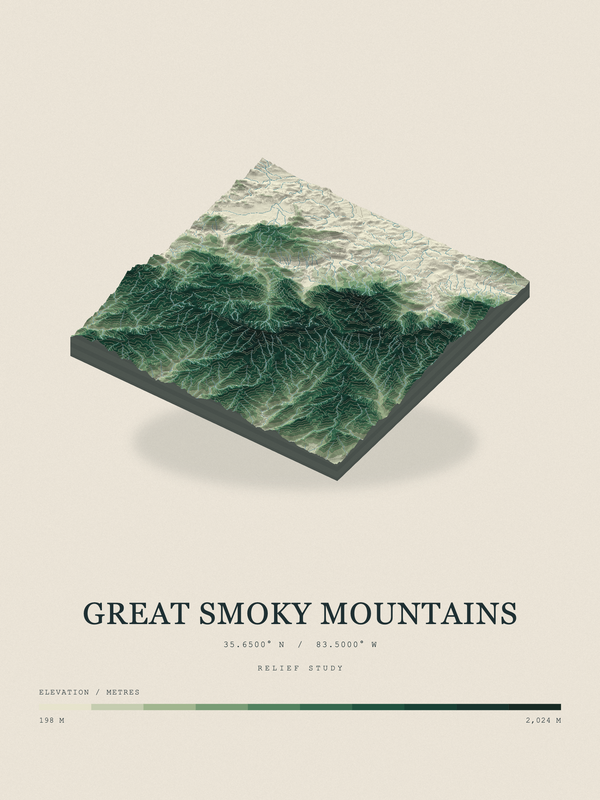 Great Smoky Mountains — Terrain Relief print in Forest Floor