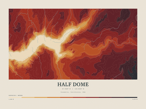Half Dome — Contour Colour print in Ember & Ochre (landscape)
