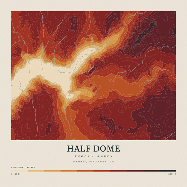 Half Dome — Contour Colour print in Ember & Ochre (square)