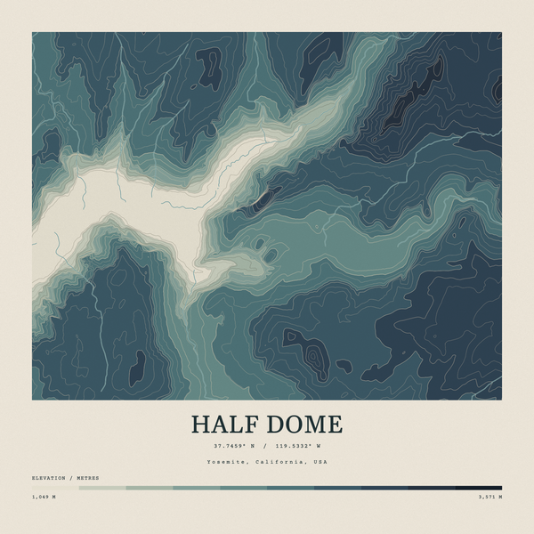 Half Dome — Contour Colour print in Graphite (square)