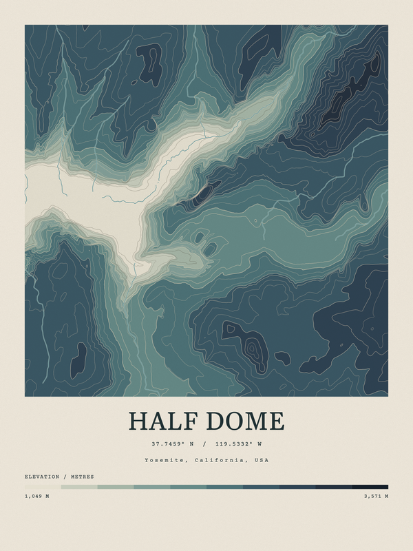 Half Dome — Contour Colour print in Graphite