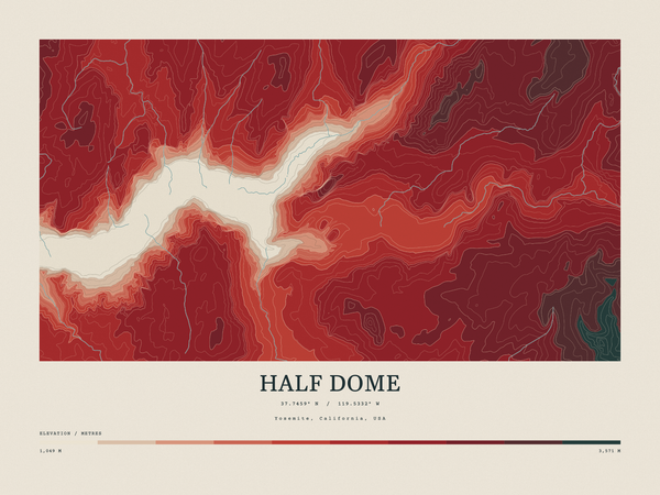 Half Dome — Contour Colour print in Red Earth (landscape)
