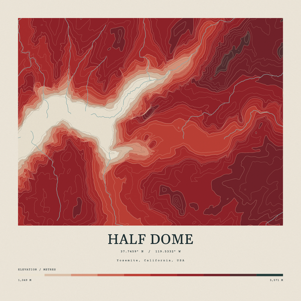 Half Dome — Contour Colour print in Red Earth (square)