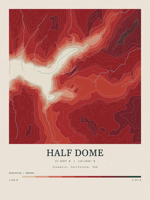 Half Dome — Contour Colour print in Red Earth