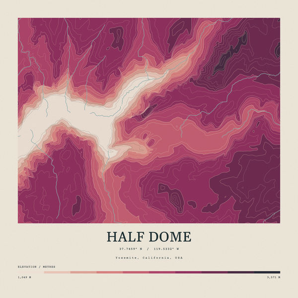 Half Dome — Contour Colour print in Rose & Stone (square)