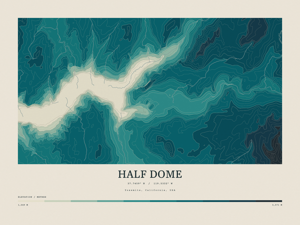 Half Dome — Contour Colour print in Alpine Teal (landscape)