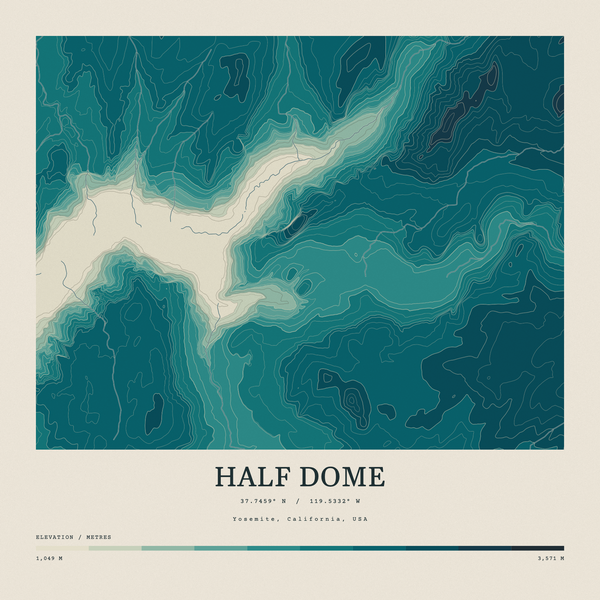 Half Dome — Contour Colour print in Alpine Teal (square)