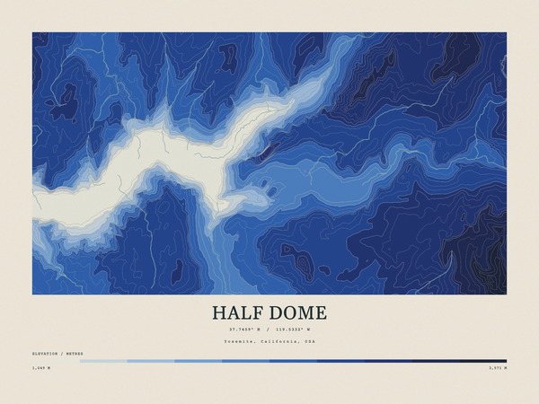 Half Dome — Contour Colour print in Ultramarine (landscape)