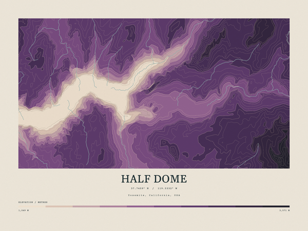 Half Dome — Contour Colour print in Plum & Clay (landscape)