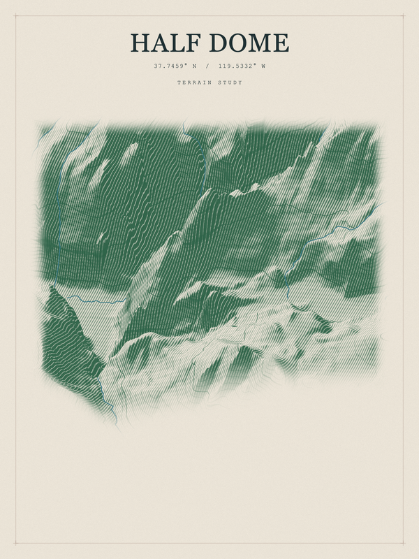 Half Dome — Red Relief print in Forest Floor