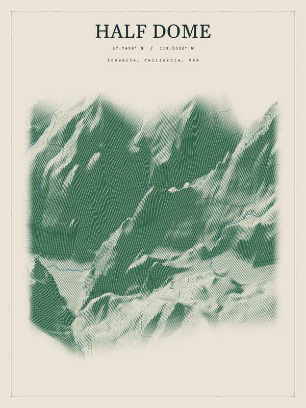 Half Dome — Red Relief print in Forest Floor