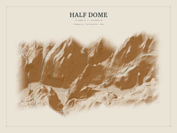 Half Dome — Red Relief print in Saffron & Slate (landscape)