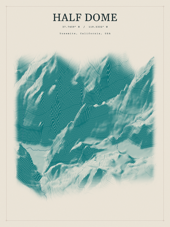 Half Dome — Red Relief print in Alpine Teal
